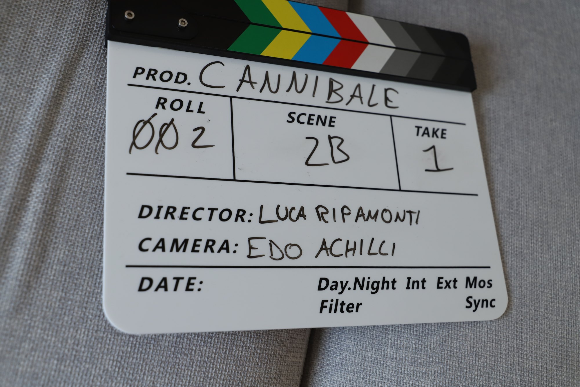 Film slate on the set of a short film
